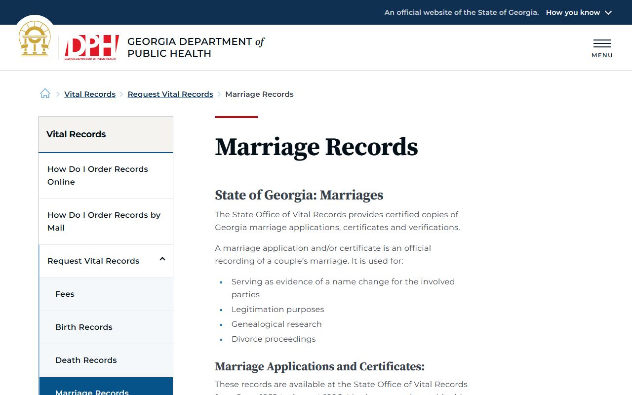 Peach County marriage records Georgia DPH marriage records page